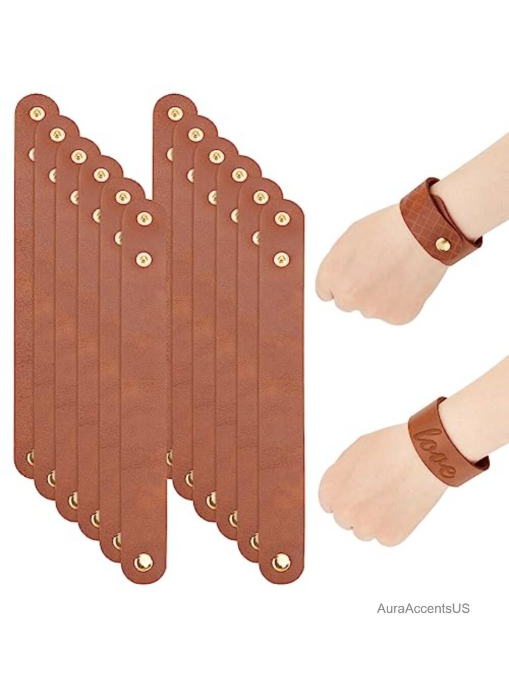 Genuine Leather Snap Bracelet Blanks - 12 Pack DIY Craft Cuff